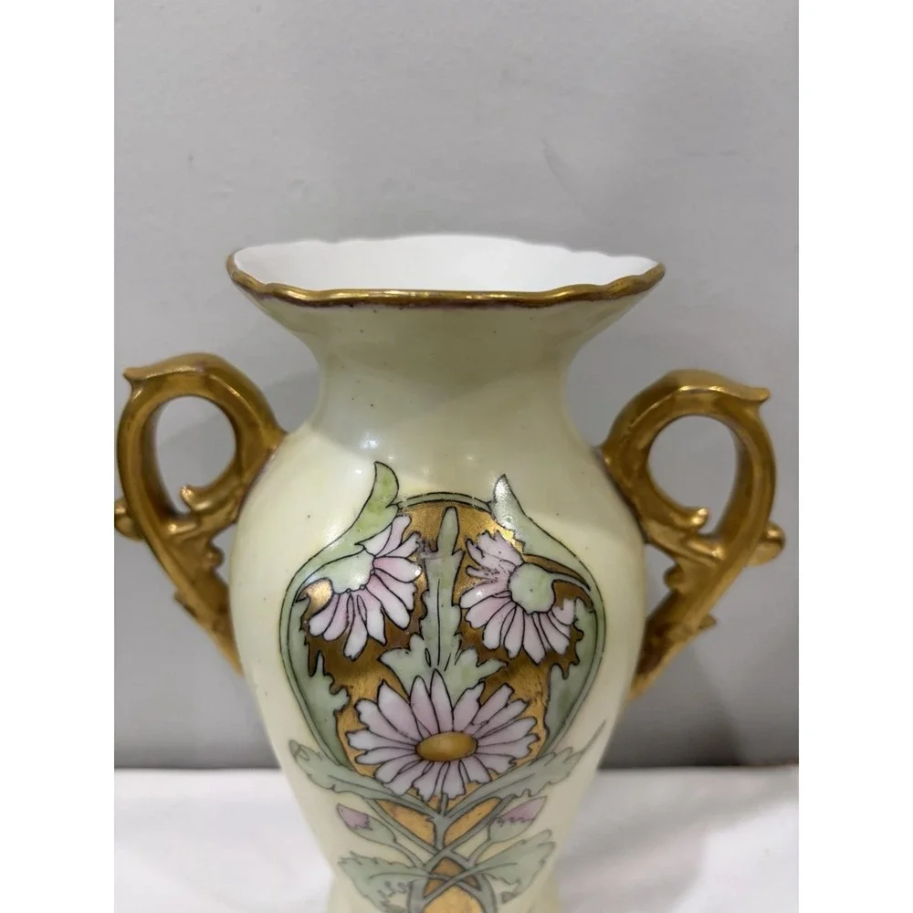 Limoges Vase Hand Painted Floral‎ Daisies Gold Gilded Trim Vintage 8